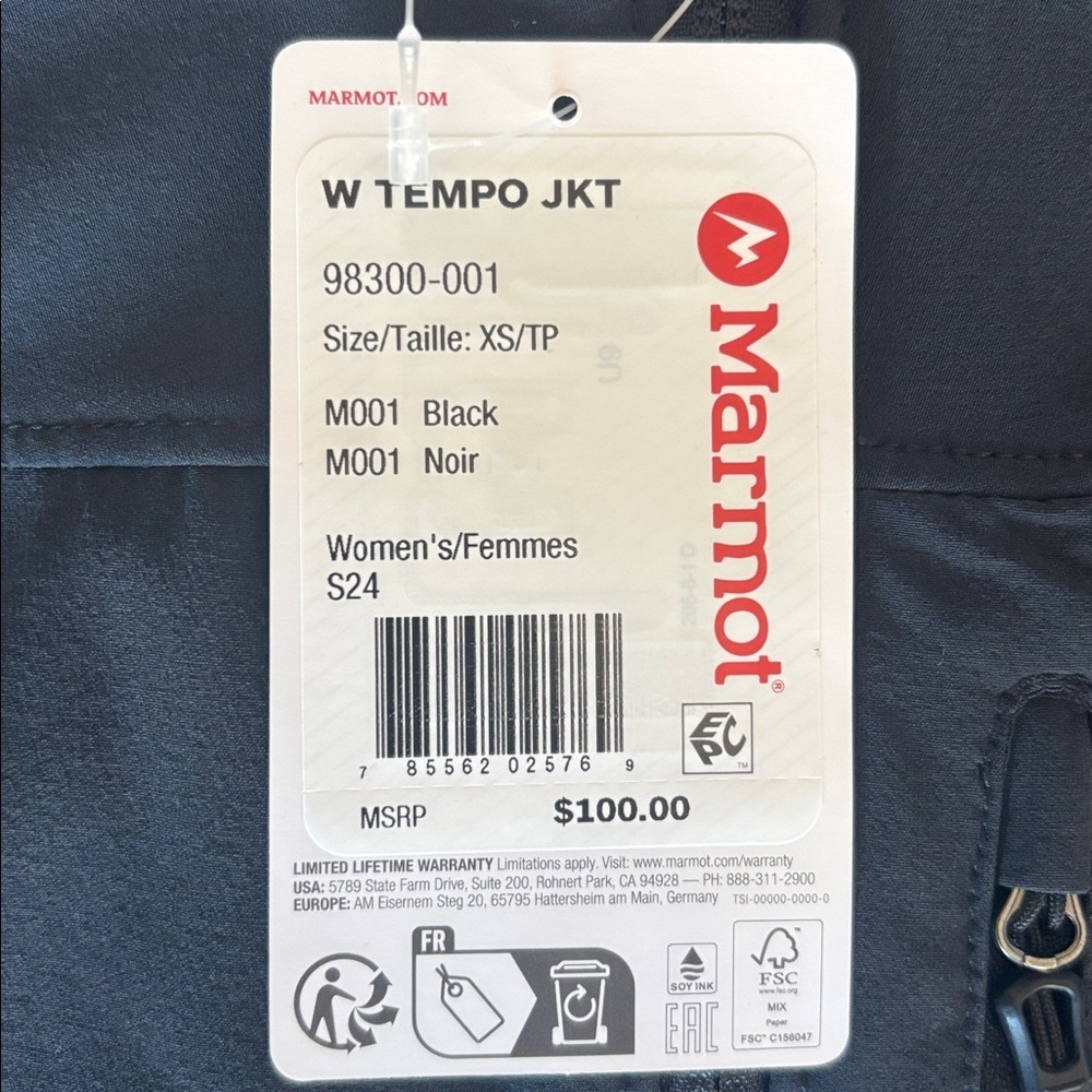 Marmot Tempo Jacket in Black Size XS NWT - Picture 3 of 7